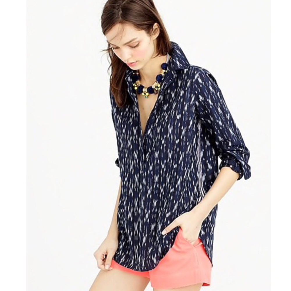 J. Crew Metallic-Striped Ikat Popover Shirt